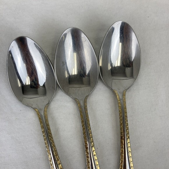 3 Retroneu GOLD ACCENT Chain 7” 18/8 Korea Stainless Dinner Spoon Great Quality - Picture 4 of 12
